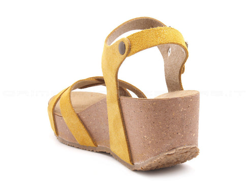 Bionatura sandali fregene zeppa donna ocra