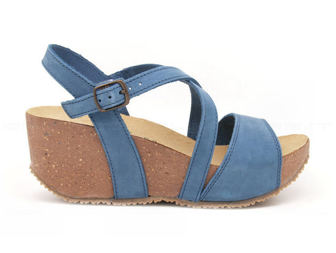 Bionatura sandali zeppa con cinturino donna blu