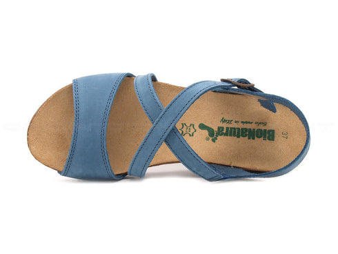 Bionatura sandali zeppa con cinturino donna blu