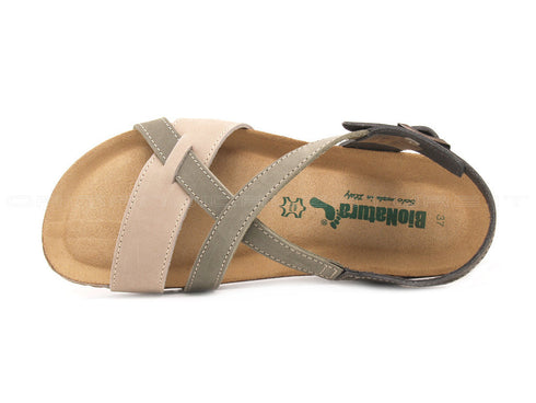 Bionatura sandali zeppa media donna beige
