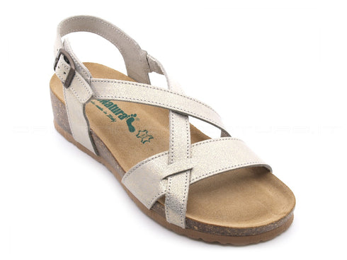 Bionatura sandali zeppa media donna oro