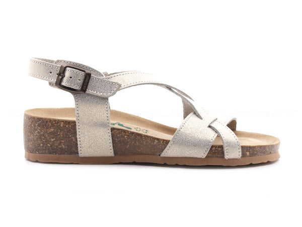 Bionatura sandali zeppa media donna oro