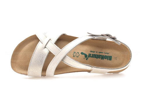 Bionatura sandali zeppa media donna oro