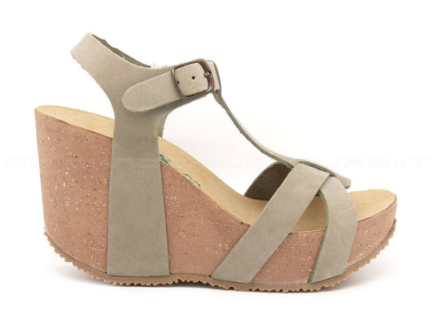 Bionatura sandali t-bar zeppa alta donna kaki
