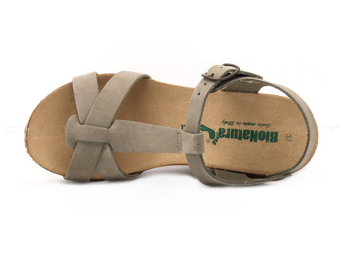 Bionatura sandali t-bar zeppa alta donna kaki