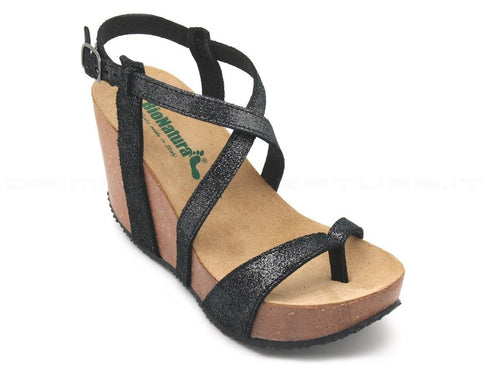 Bionatura sandali infradito zeppa alta donna nero