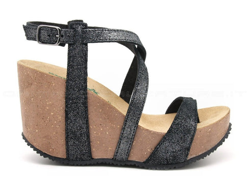 Bionatura sandali infradito zeppa alta donna nero
