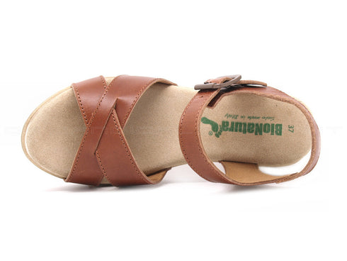 Bionatura sandalo con tacco donna cuoio