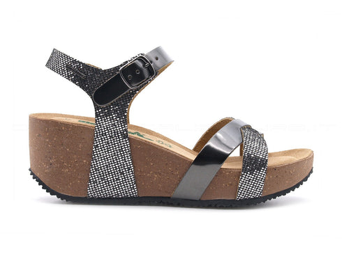 Bionatura sandali fregene con zeppa donna argento