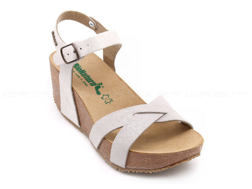 Bionatura sandalo fregene zeppa donna bianco