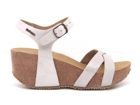 Bionatura sandalo fregene zeppa donna bianco