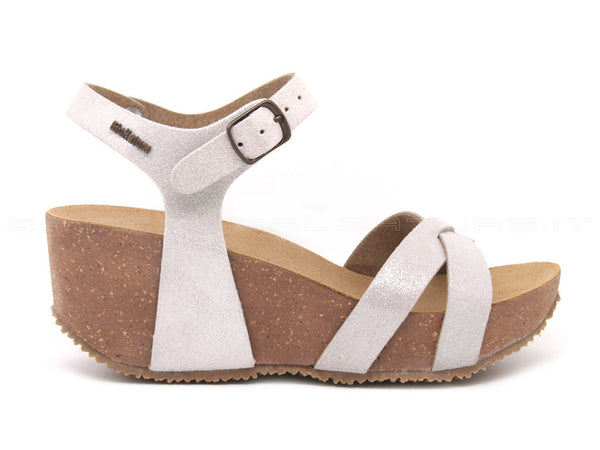 Bionatura sandalo fregene zeppa donna bianco