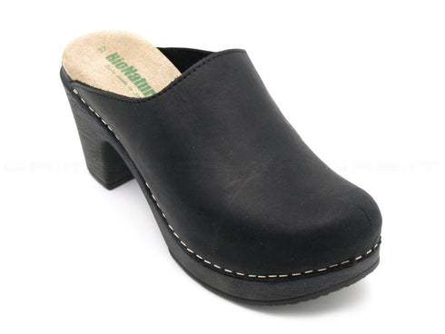 Bionatura zoccoli con tacco donna nero