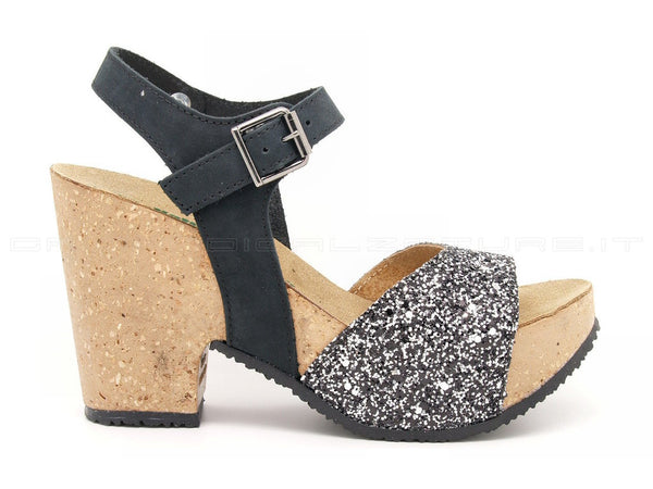 Bionatura sandali tacco glitter donna nero