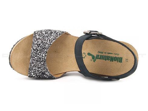 Bionatura sandali tacco glitter donna nero