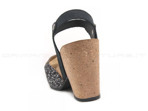 Bionatura sandali tacco glitter donna nero