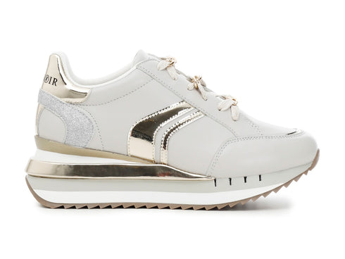 CafèNoir sneakers in pelle grigia con dettaglio catena oro C1DN1380-N006