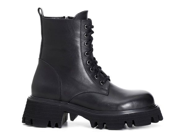 CafèNoir anfibi stringati con zip tomaia pelle nera C1FC1317-N001