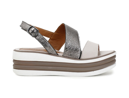 CafèNoir Donna Sandalo fascia asimmetrica in pelle con zeppa bicolore C1HE1210 Argento