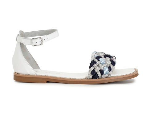 CafèNoir donna sandali flat in raffia intrecciata multi blu e pelle bianca C1GE9110-B001