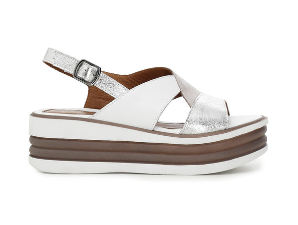 CafèNoir Donna Sandalo asimmetrico in pelle su zeppa bicolore C1HE1260 Multi bianco