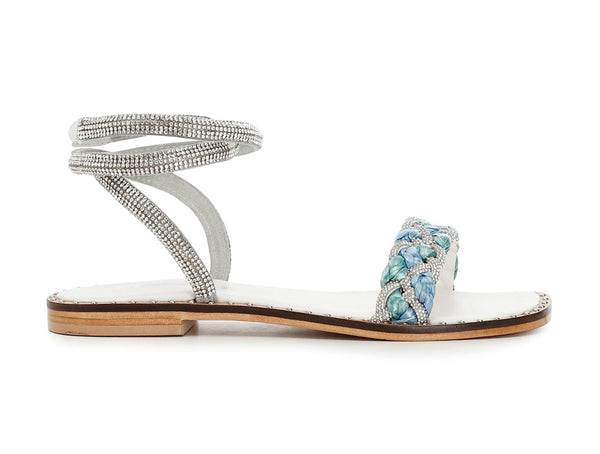 CafèNoir sandali flat rafia intrecciata e cinturino strass bianchi C1GE9170-B019