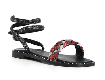 CafèNoir sandalo flat rafia intrecciata e cinturino nero strass C1GE9170-R028