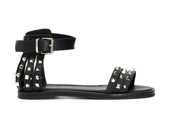 CafèNoir sandali bassi in pelle nera con applicazioni borchie C1GD1020-N001