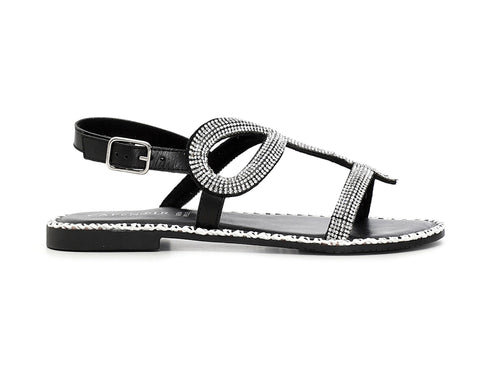 CafèNoir Donna Sandalo flat con motivo serpente strass C1GA1130 Nero cristallo
