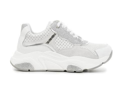 CafèNoir donna sneakers con glitter in pelle bianca C1DA1140-W001