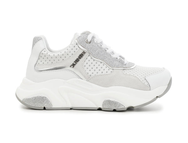 CafèNoir donna sneakers con glitter in pelle bianca C1DA1140-W001