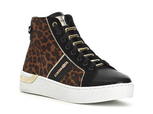 CafèNoir sneakers alte animalier leopardo e pelle