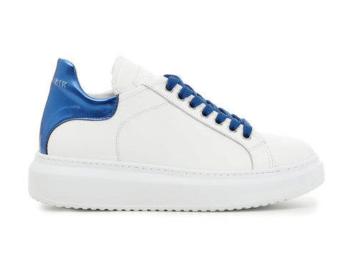 CafèNoir sneakers con lacci blu in pelle liscia bianca C1DE1510-W001