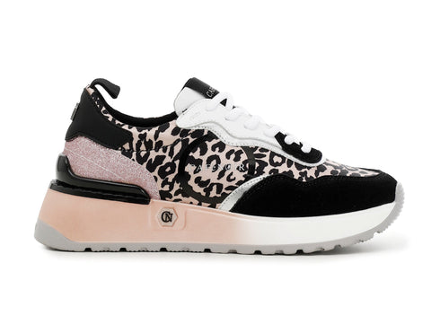 CafèNoir sneakers in tessuto animalier e camoscio nero C1DL9120-S047
