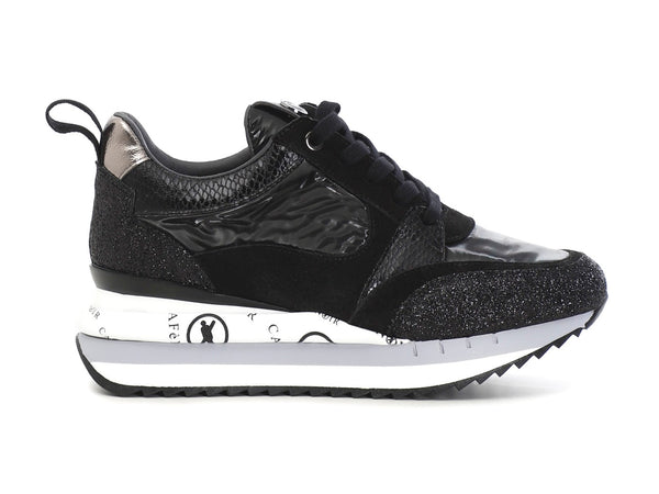 CafèNoir sneakers zeppa tomaia glitter camoscio nero C1DN9520-N001