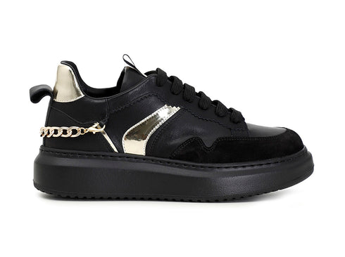 CafèNoir sneakers con catena tomaia pelle nera C1DE1630-N001