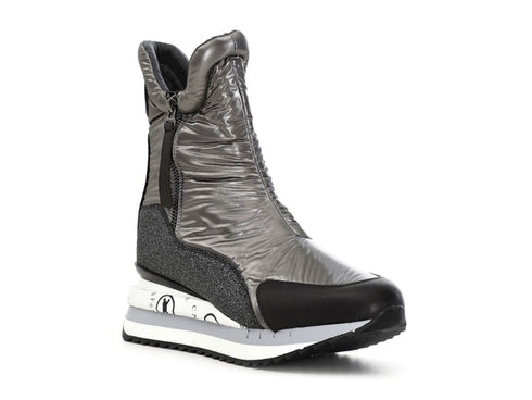 CafèNoir stivaletti zip con zeppa tomaia tessuto