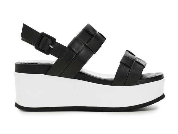 CafèNoir sandali due fasce con zeppa in pelle nera