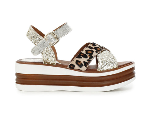 CafèNoir sandali zeppa con tomaia multimateriale C1HE1170_Z017 Glitter Maculato