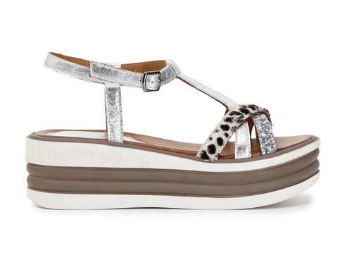 CafèNoir sandali zeppa con listelli tessuto argento C1HE1180-L024