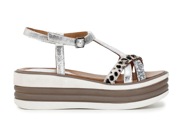 CafèNoir sandali zeppa con listelli tessuto argento C1HE1180-L024