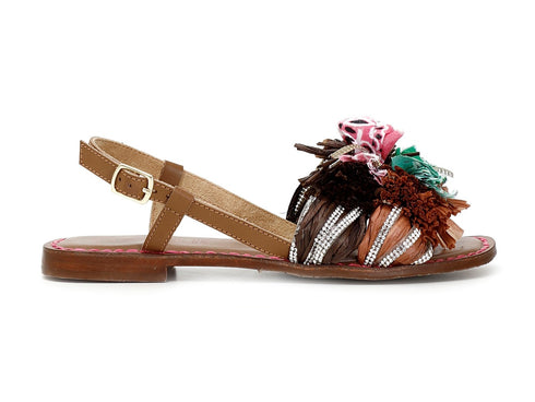 CafèNoir sandali flat con doppia fascia in rafia multi cuoio C1GN9110M053