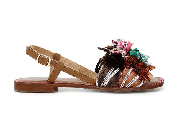 CafèNoir sandali flat con doppia fascia in rafia multi cuoio C1GN9110M053