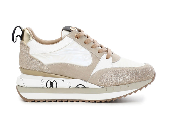 CafèNoir scarpe zeppa tomaia glitter e suede beige C1DN9520-W015