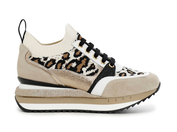 CafèNoir sneakers zeppa tomaia maglia e camoscio beige C1DN9570-M055