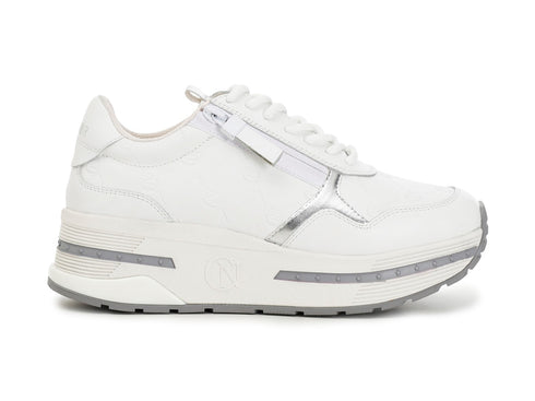 CafèNoir sneakers stringhe e zip tomaia pelle bianca C1DB1020-W001