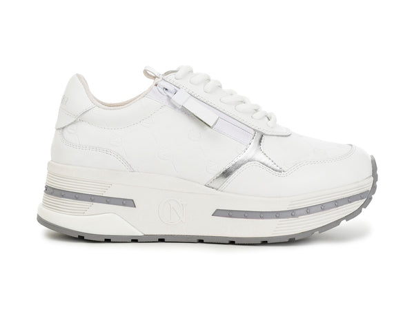 CafèNoir sneakers stringhe e zip tomaia pelle bianca C1DB1020-W001