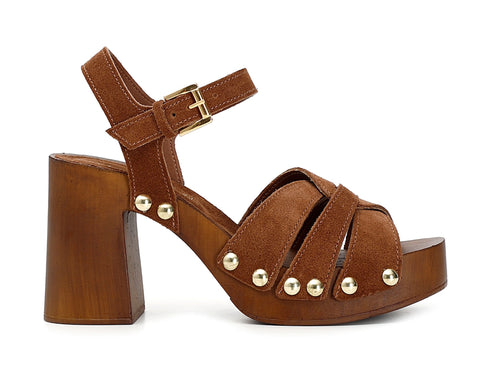 CafèNoir sandali platform con tacco alto in camoscio marrone C1HL6070-M017