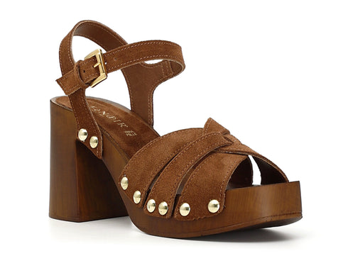 CafèNoir sandali platform con tacco alto in camoscio marrone C1HL6070-M017