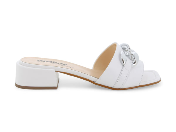 Melluso Donna Ciabatte con catena argento tomaia Pelle Bianca K35147D-223738